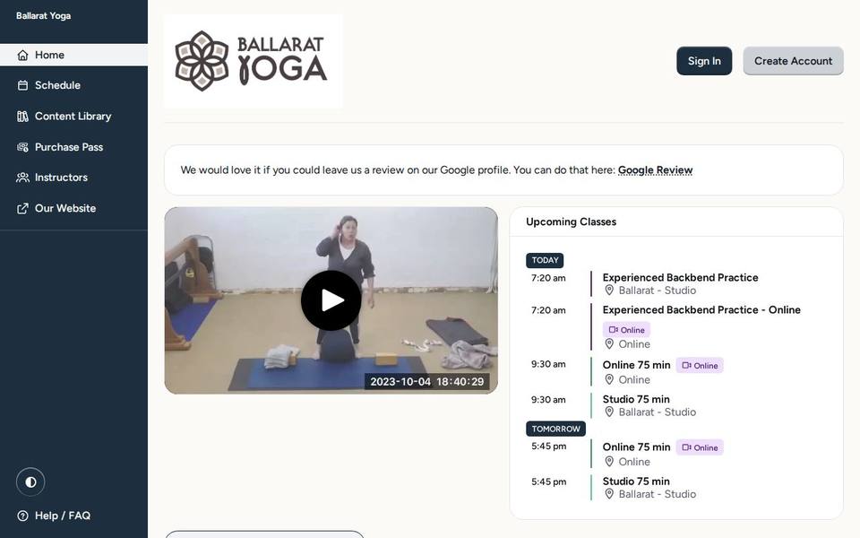 Ballarat Yoga website