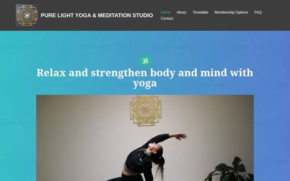 Pure Light Yoga & Meditation Studio website