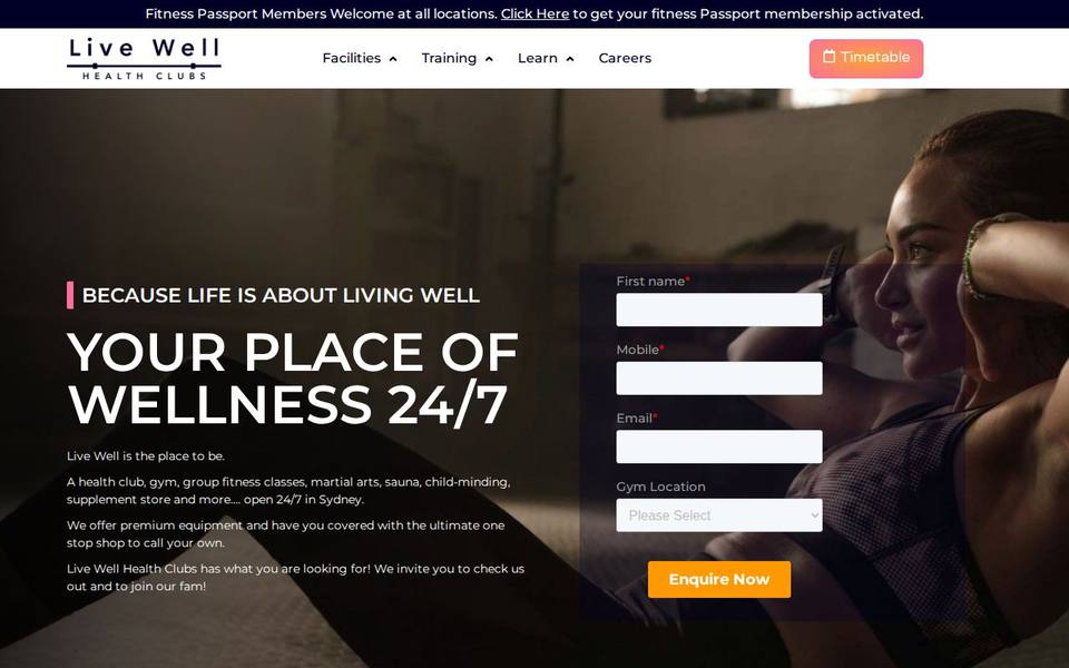 Live Well Health Clubs website