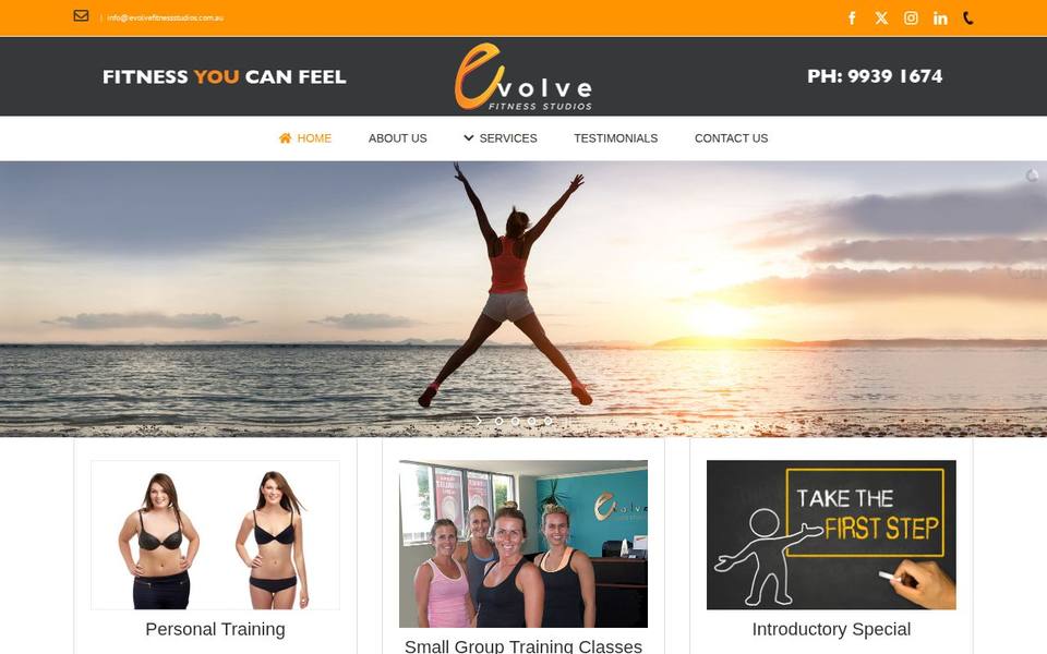 Evolve Fitness Studios website