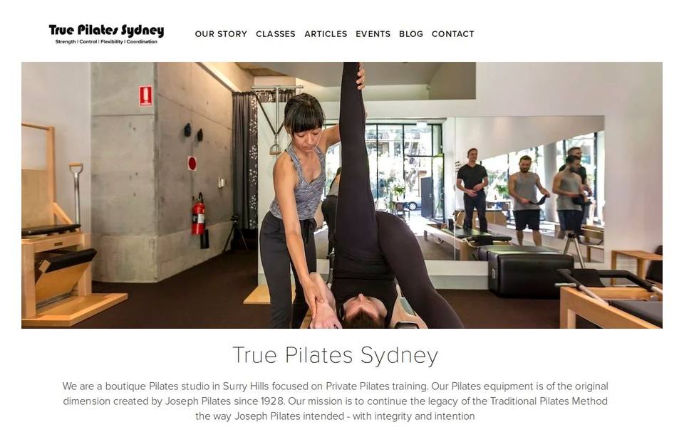 True Pilates Sydney Studio website