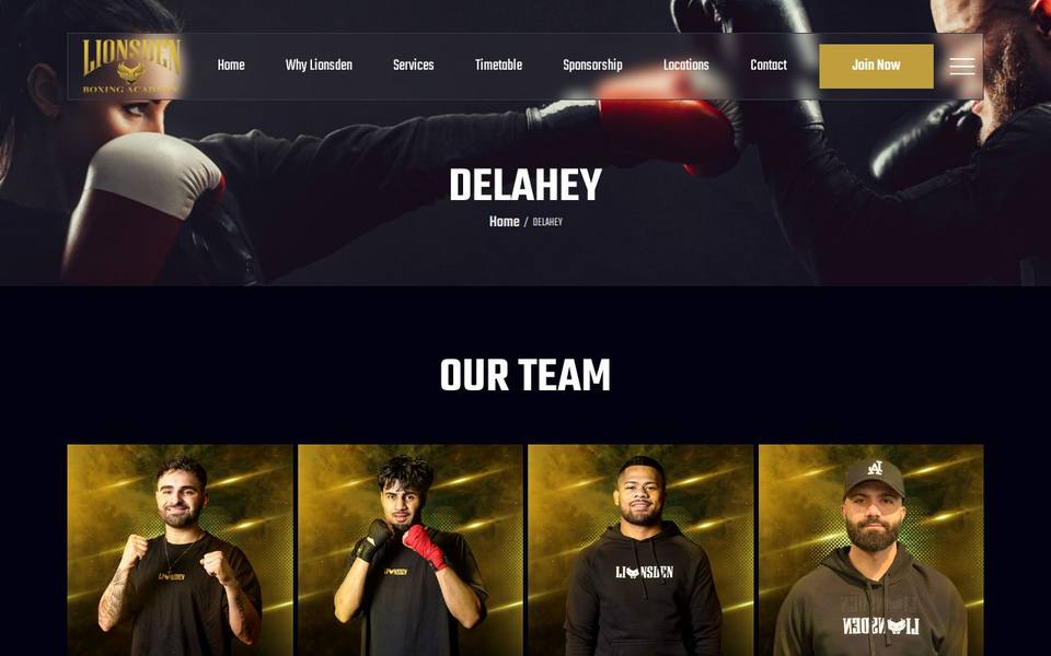 Lionsden Boxing Academy Delahey website