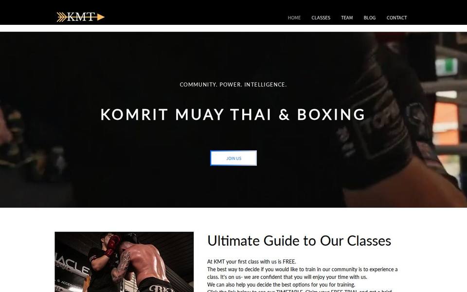 KMT Muay Thai Boxing Gym website