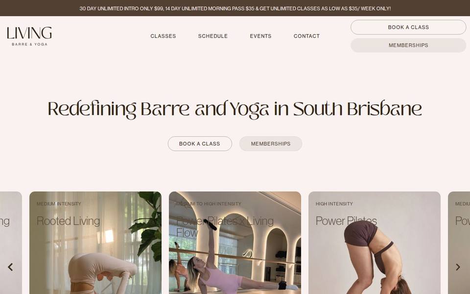 Living Barre And Yoga website