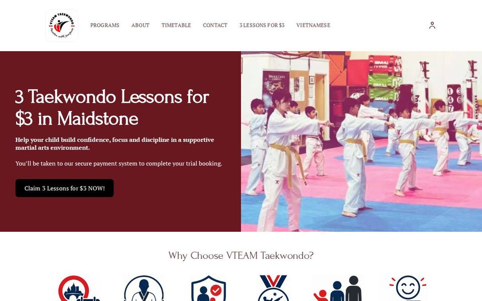 VTEAM Taekwondo Maidstone HQ website