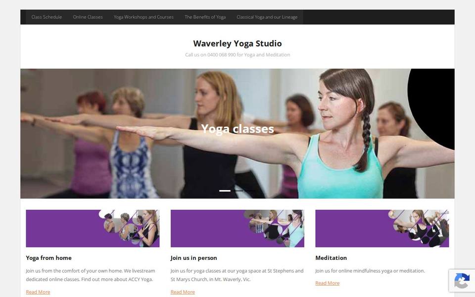 Waverley Yoga Studio website