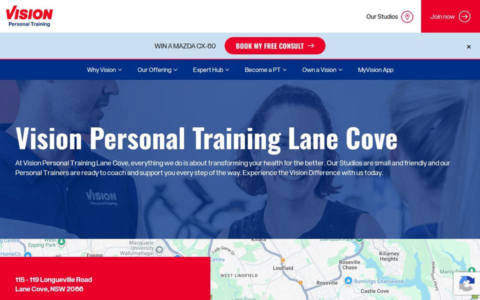 Vision Personal Training Lane Cove website