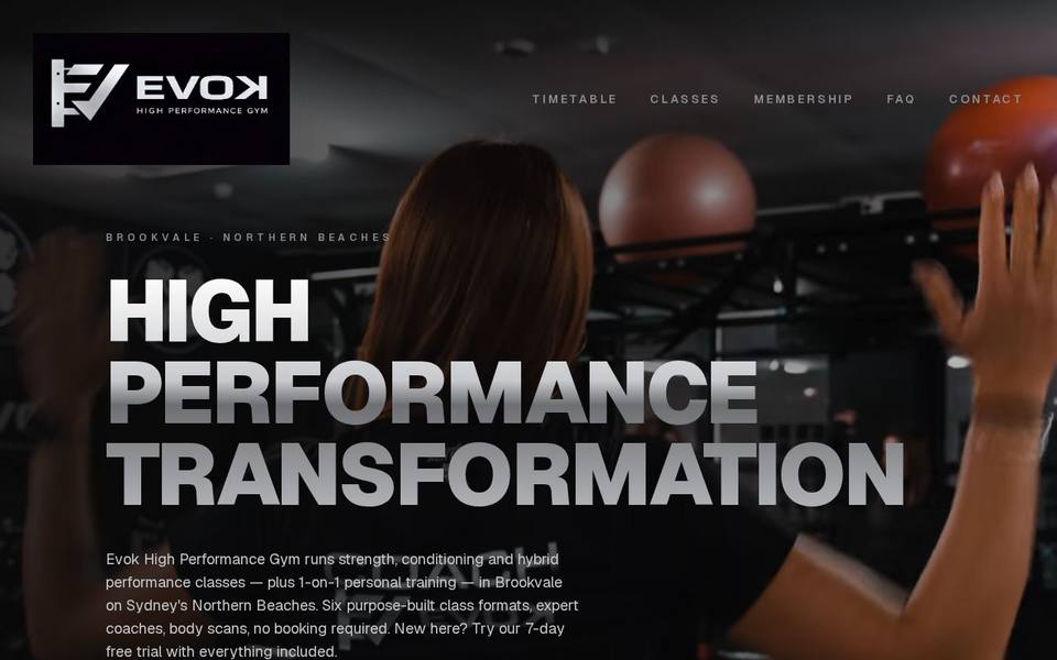 Evok High Performance Gym website