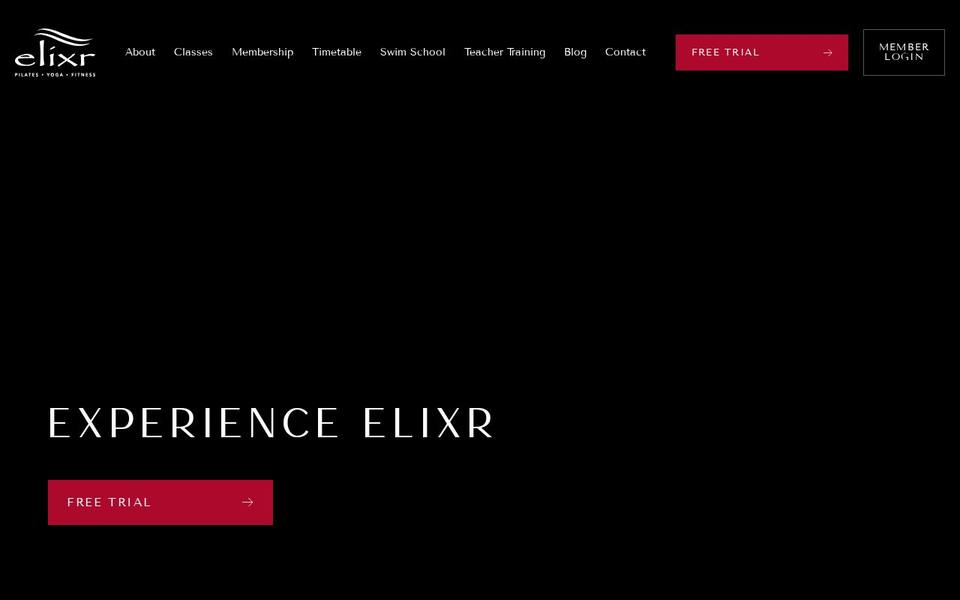 Elixr Health Clubs website