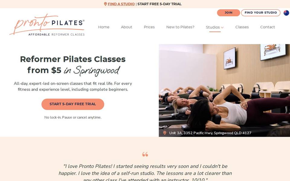 Pronto Pilates Springwood website