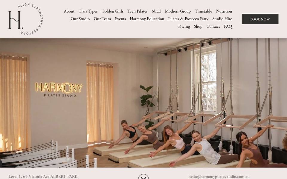 Harmony Pilates Studio website