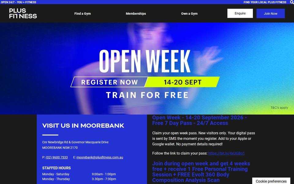 Plus Fitness Moorebank website