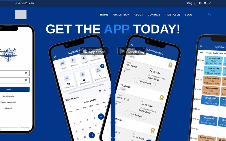 Squashlands Gym and Fitness website