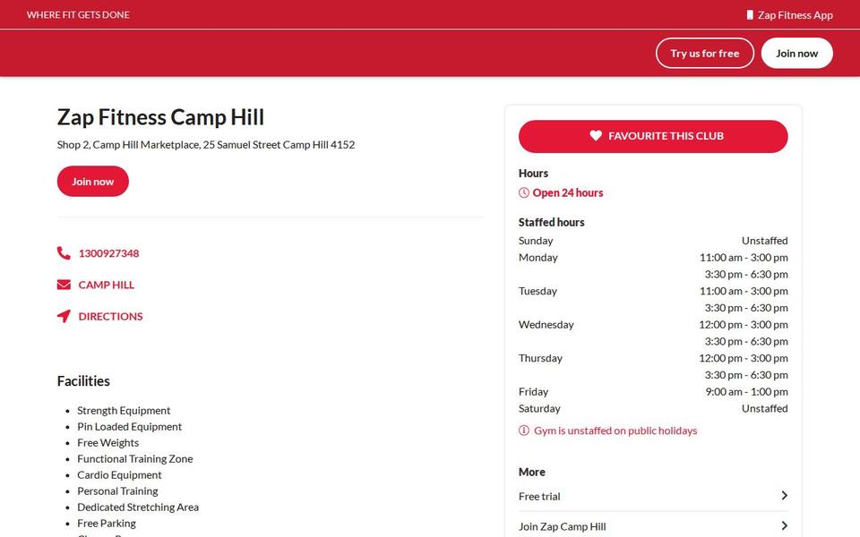 Zap Fitness Camp Hill website