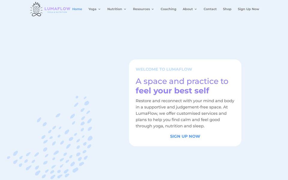 LumaFlow Yoga and Nutrition website