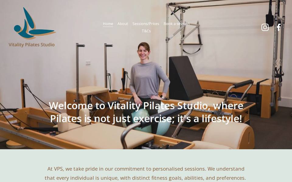 Vitality Pilates Studio website