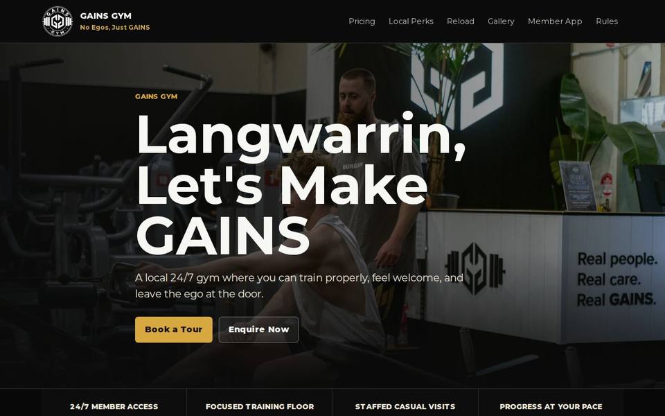 Gains Gym website