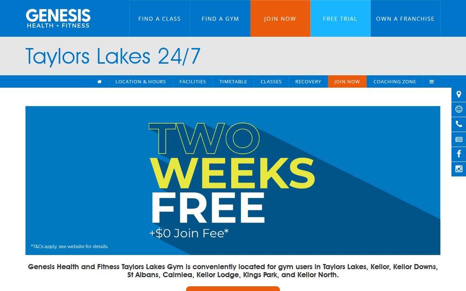Genesis Health + Fitness Taylors Lakes - VIC website