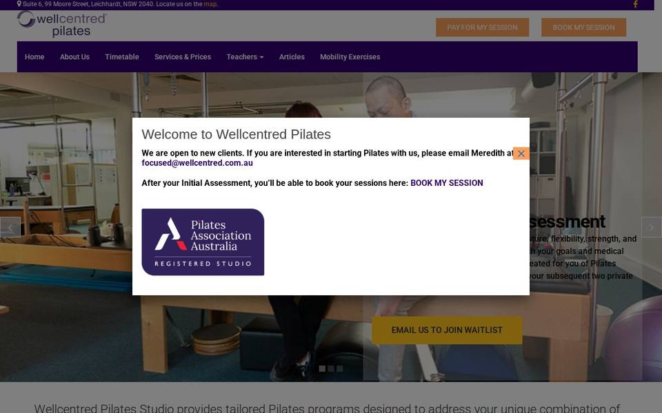 Wellcentred Pilates website
