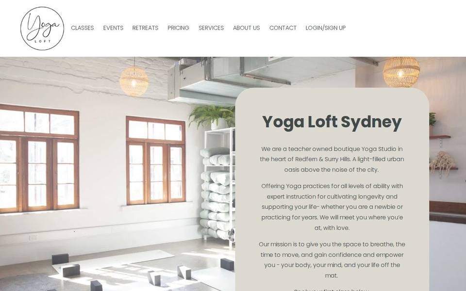 Yoga Loft Sydney website