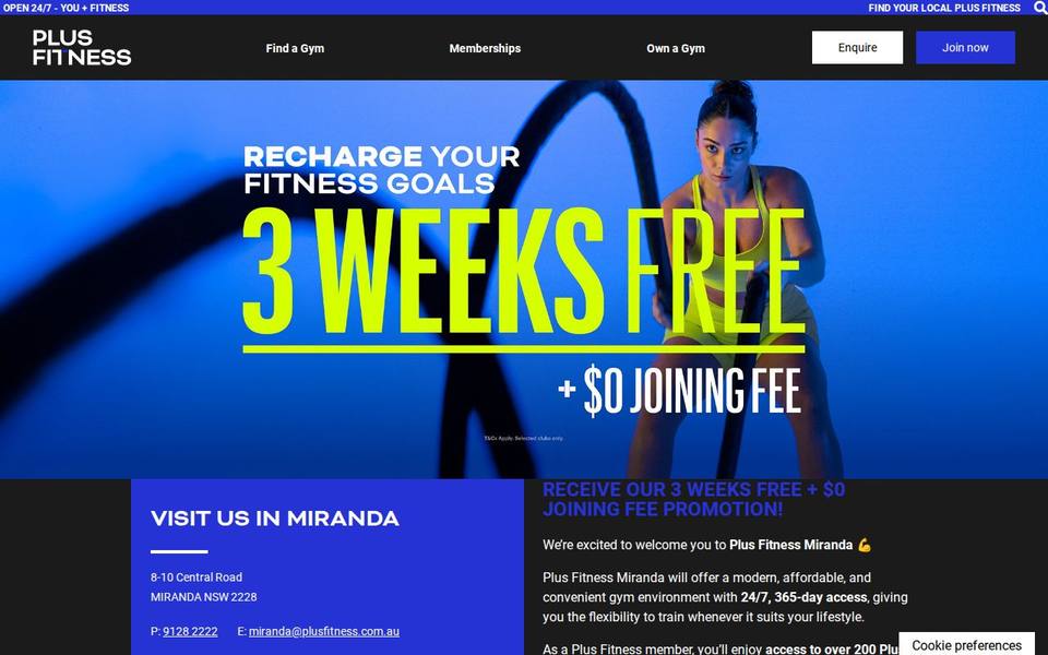 Plus Fitness Miranda website