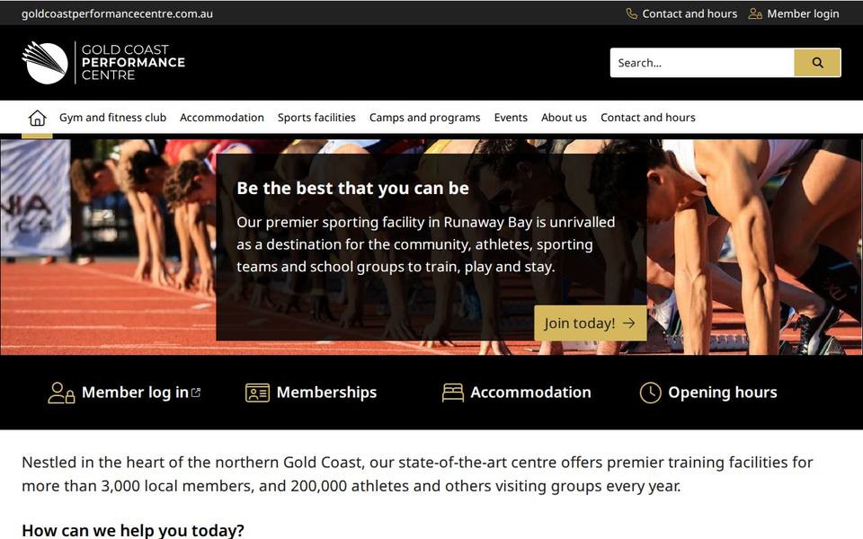 Gold Coast Performance Centre website