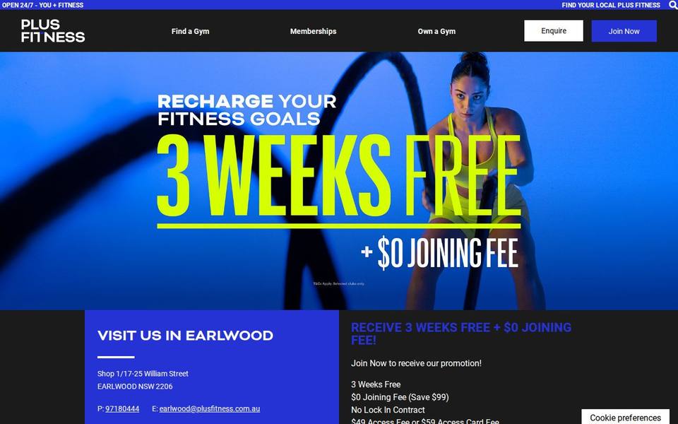Plus Fitness Earlwood website
