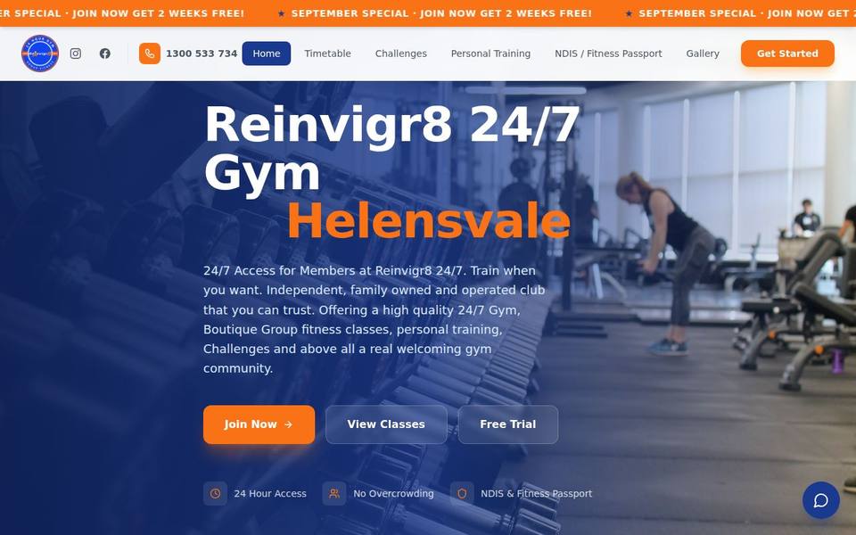 Reinvigr8 24/7 Gym website