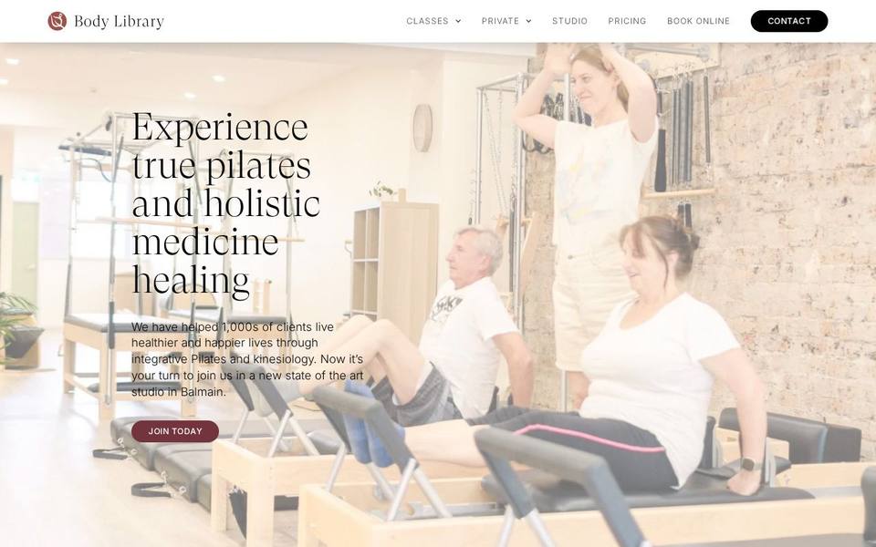 Body Library Pilates Studio website