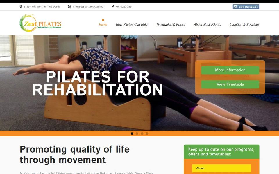 Zest Pilates website