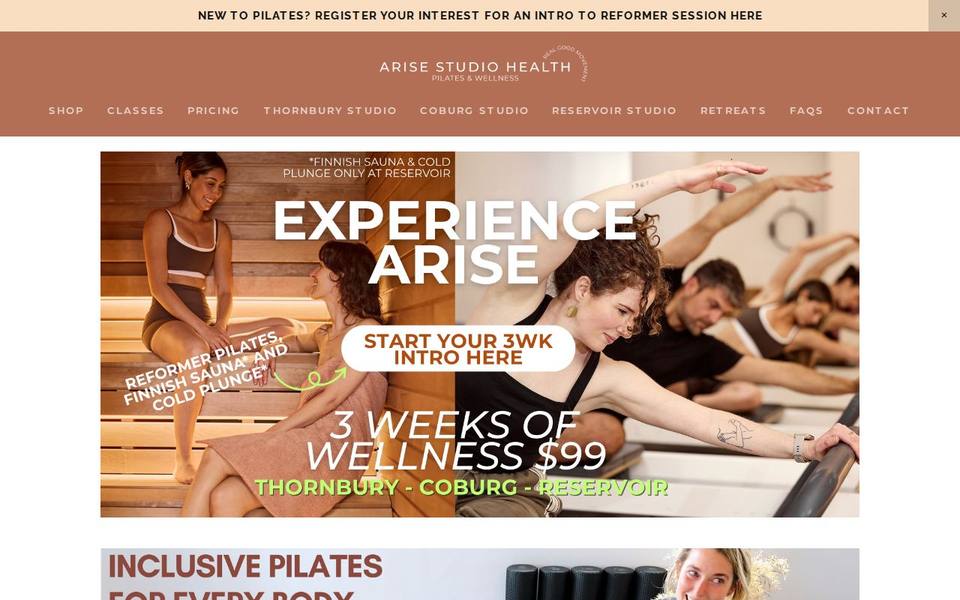 Arise Studio Health Thornbury website