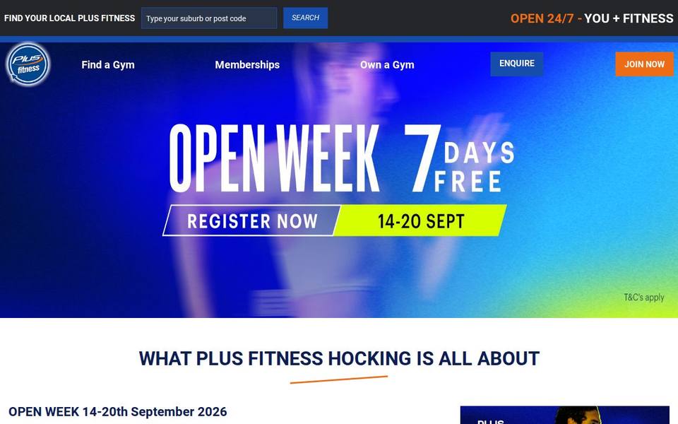 Plus Fitness Hocking website
