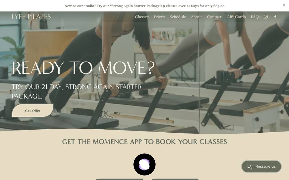 Lyfe Pilates website