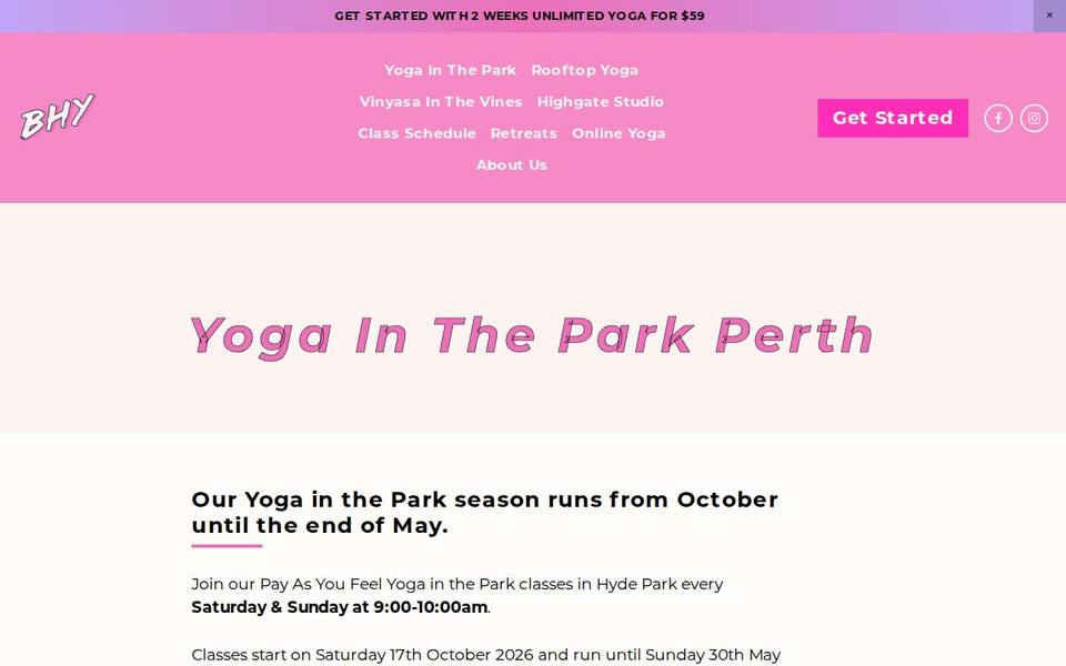 Yoga In The Park website