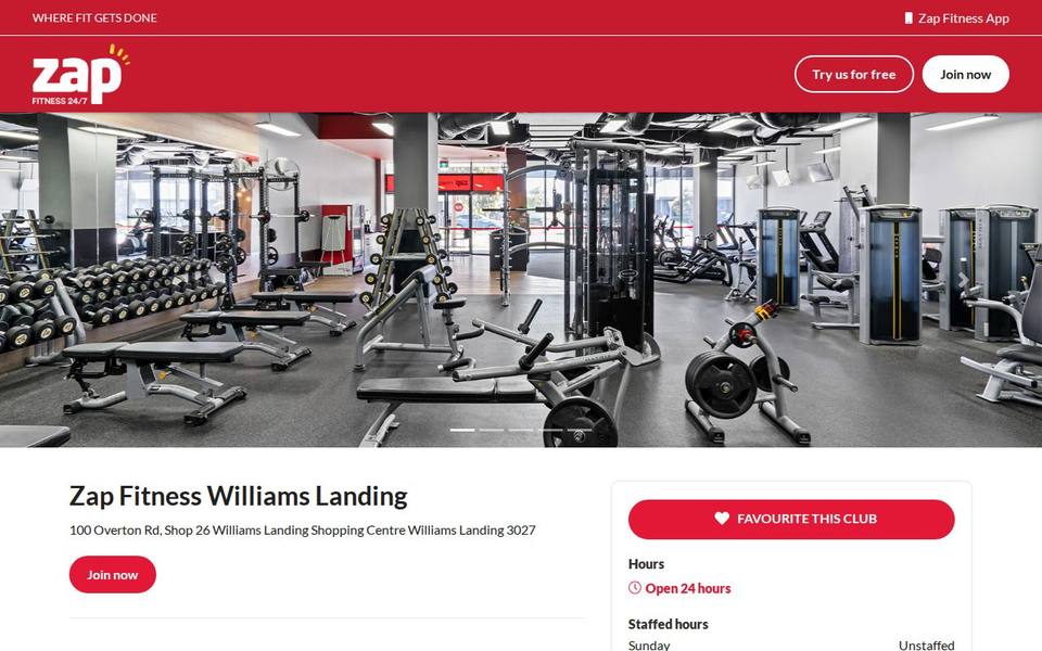 Zap Fitness Williams Landing website
