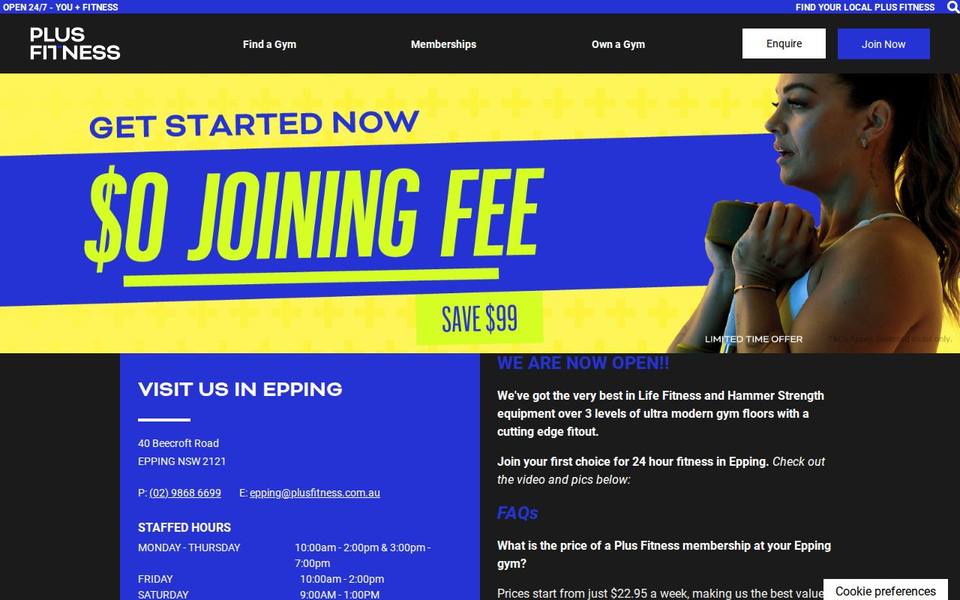 Plus Fitness Epping website