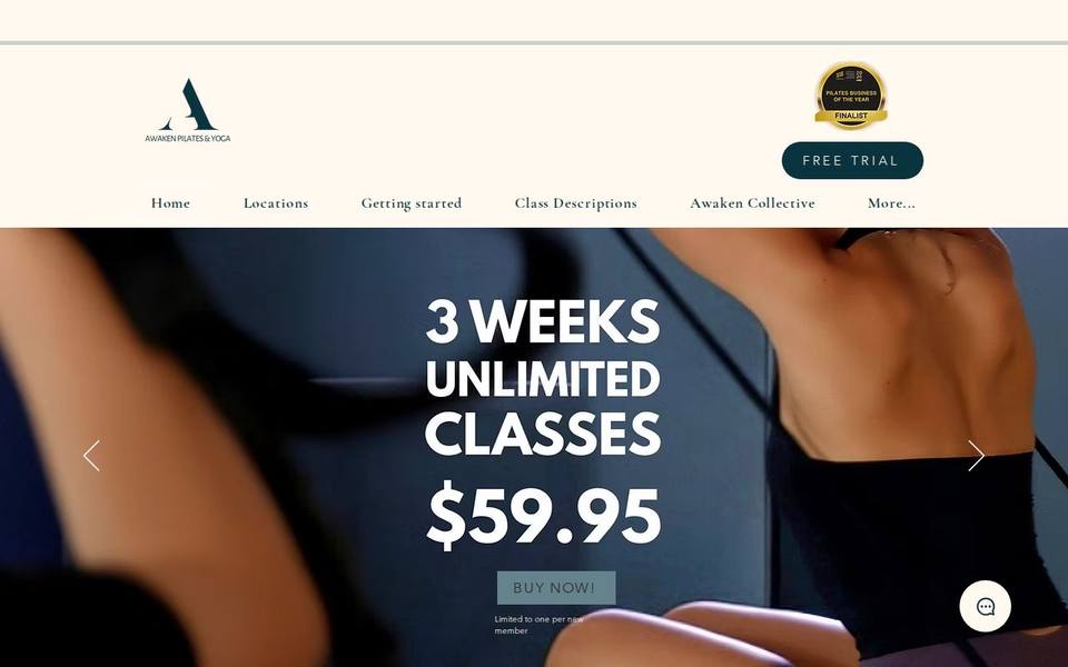 Awaken Pilates and Yoga website