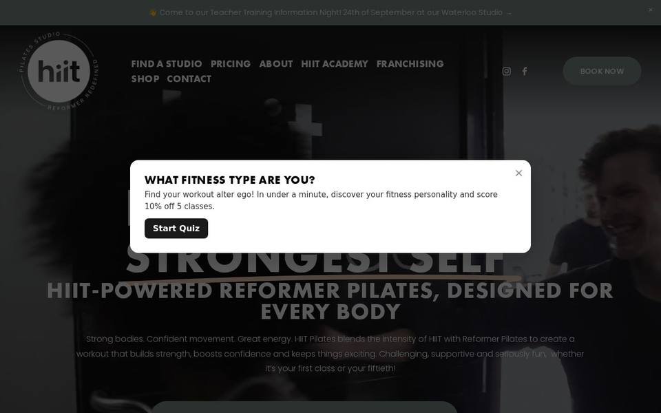 HIIT Pilates Studio website