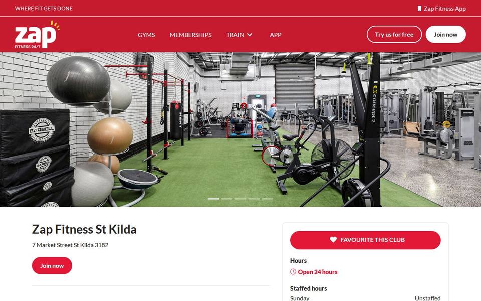Zap Fitness St Kilda website