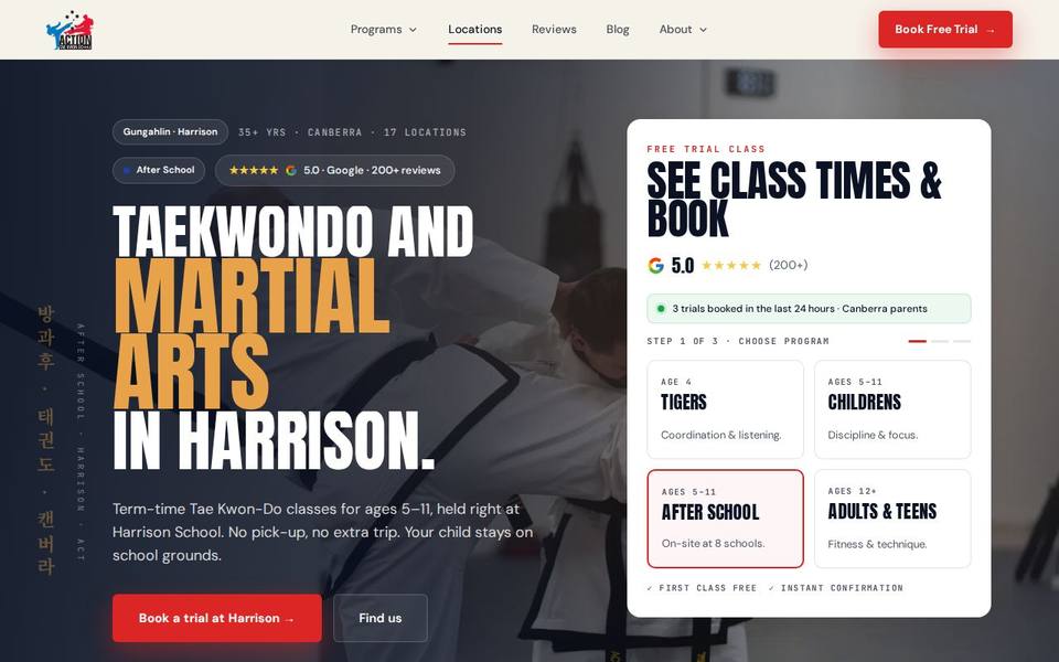 Action Taekwondo Latham Harrison website