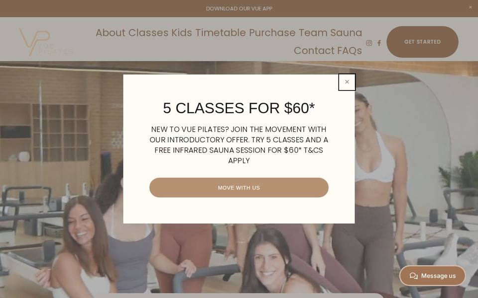 VUE Pilates website