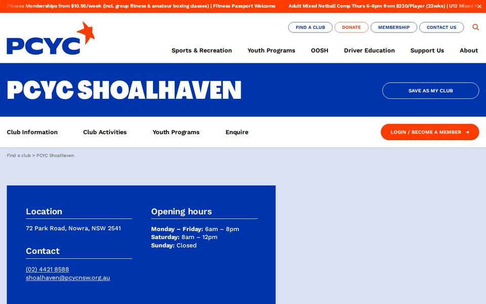PCYC Shoalhaven website