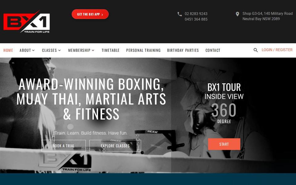 BX1 Boxing Gym website
