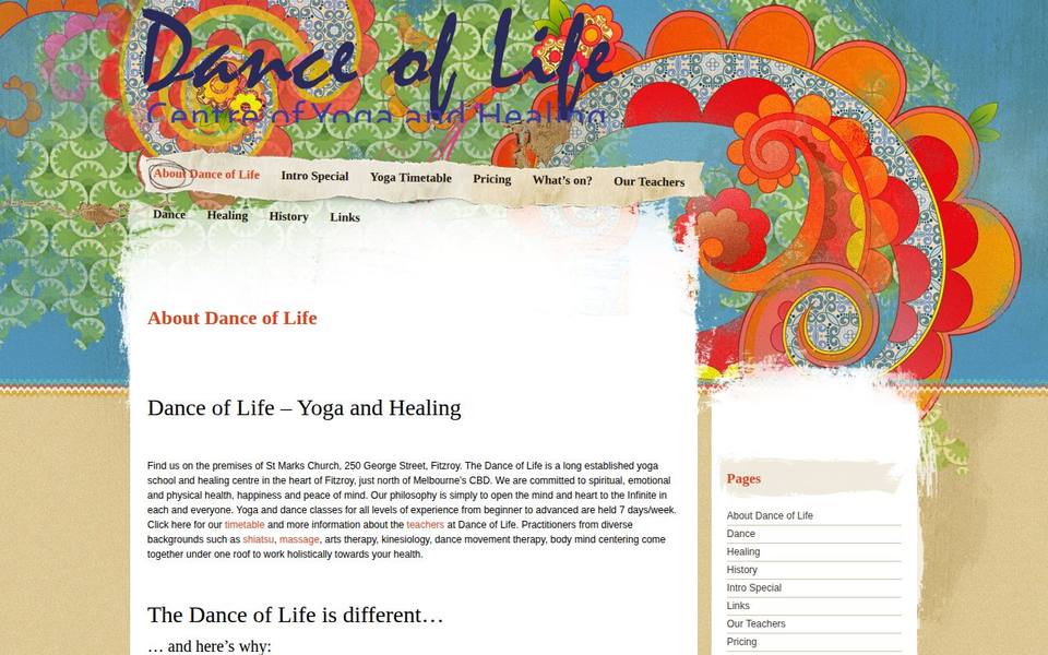 Dance of Life Centre of Yoga and Healing website