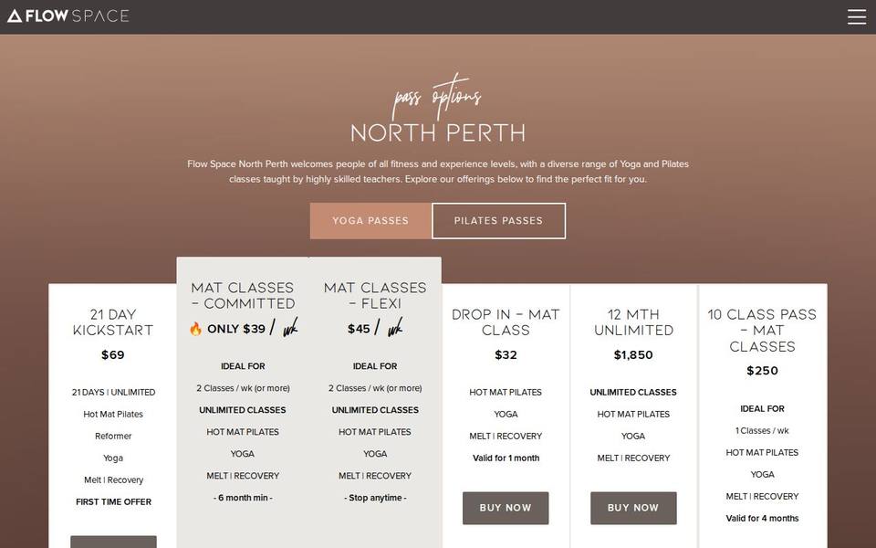 Flow Space North Perth website
