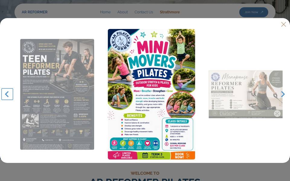 AR Reformer Pilates Studio website