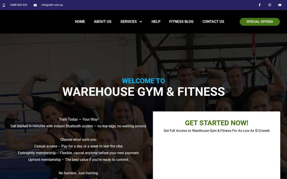 Warehouse Gym and Fitness website