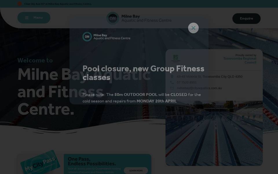 Milne Bay Aquatic & Fitness Centre website