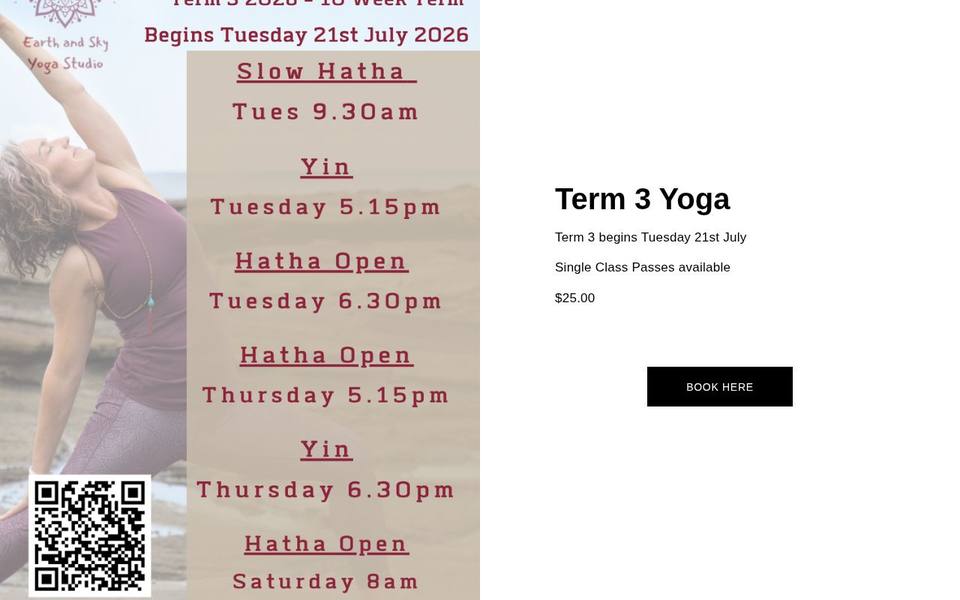 Earth and Sky Yoga Studio website