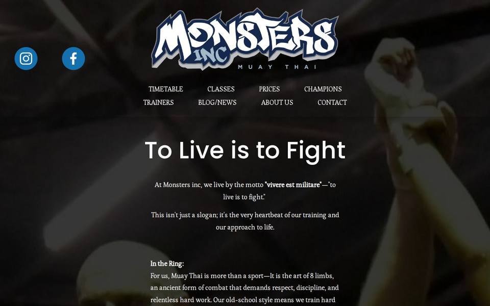 Monsters inc Muay Thai website